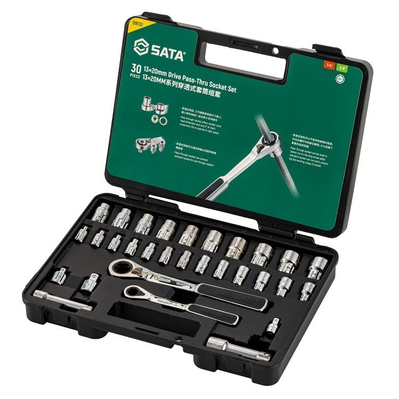 ST09132SJ 30 Pc. 1/4” and 3/8” Drive 6 Point Metric Pass-Thru Socket Set